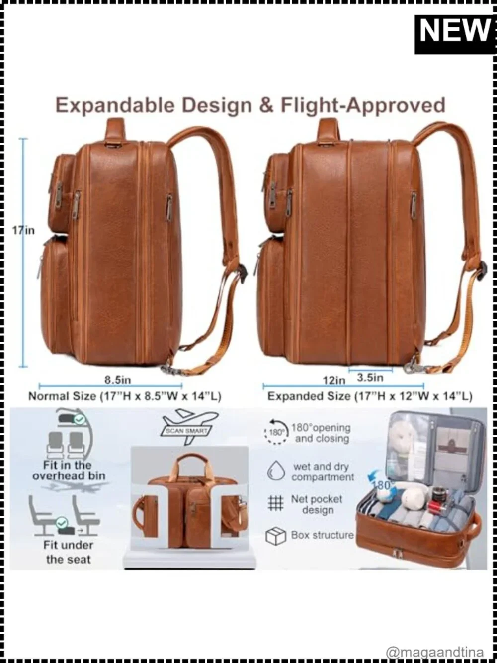 Vegan Leather 3-in-1 Convertible Laptop Backpack Briefcase Messenger Bag